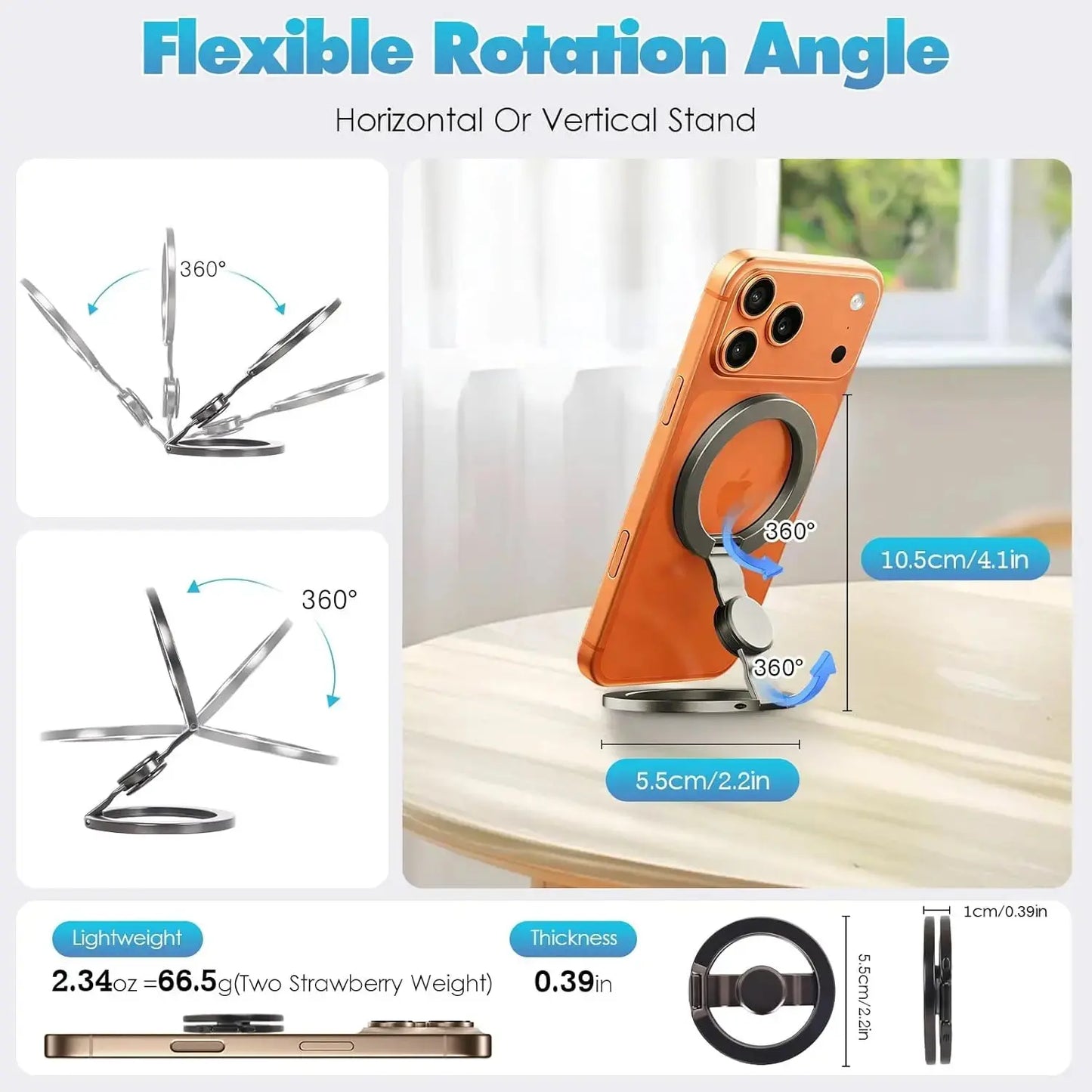 FUDUOO Magnetic Phone Stand & Fidget Spinner Combo, Dual Magnetic Ring Stand, Fidget Toys Adults, Foldable, 360° Rotation, Phone Holder Car, Desk Phone Stand, Magsafe Compatible, Stress Relief Accessory for Home/Office/Travel/Gym
