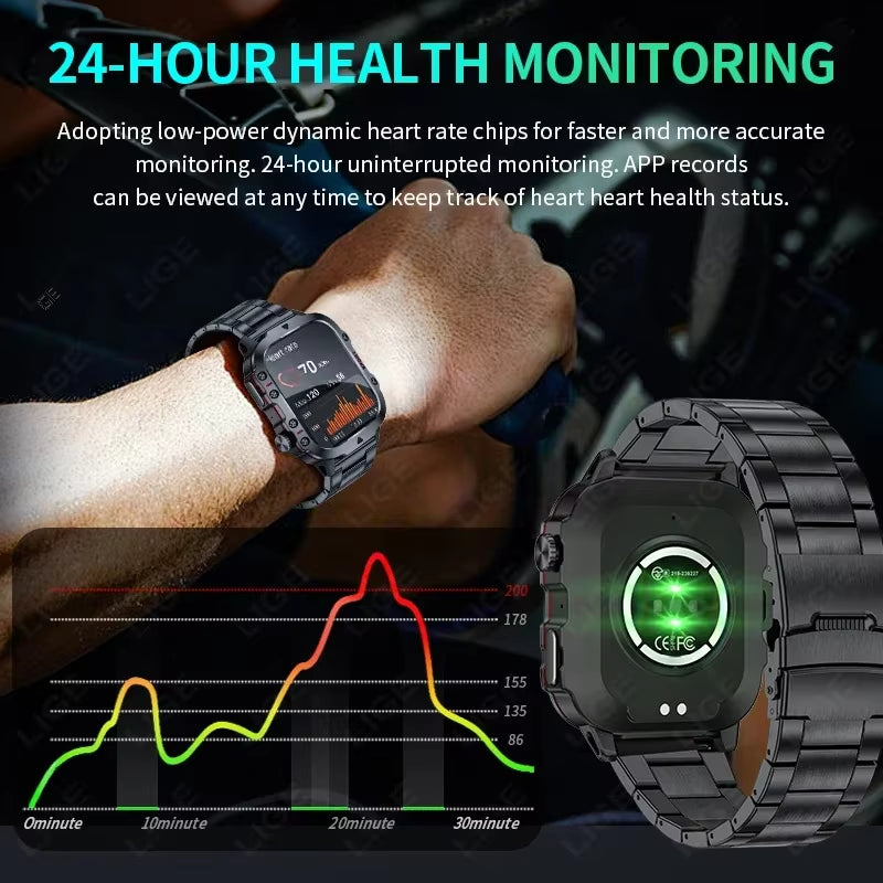 2026 Rugged Military Smart Watch Men Outdoor Watches Lp68 Waterproof 2.01" Al Voice Bluetooth Call Smartwatch for Android Los