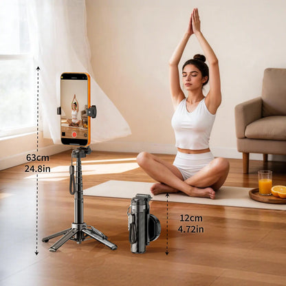 4-In-1 Mini Selfie Stick Tripod , Extendable Magnetic Grip Phone Tripod with Detachable Remote Pocket Size, Phone Magnetic Grip Vlog Livestreaming Photography, Support Remote Bluetooth Remote Control