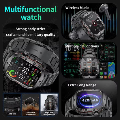 2026 Rugged Military Smart Watch Men Outdoor Watches Lp68 Waterproof 2.01" Al Voice Bluetooth Call Smartwatch for Android Los