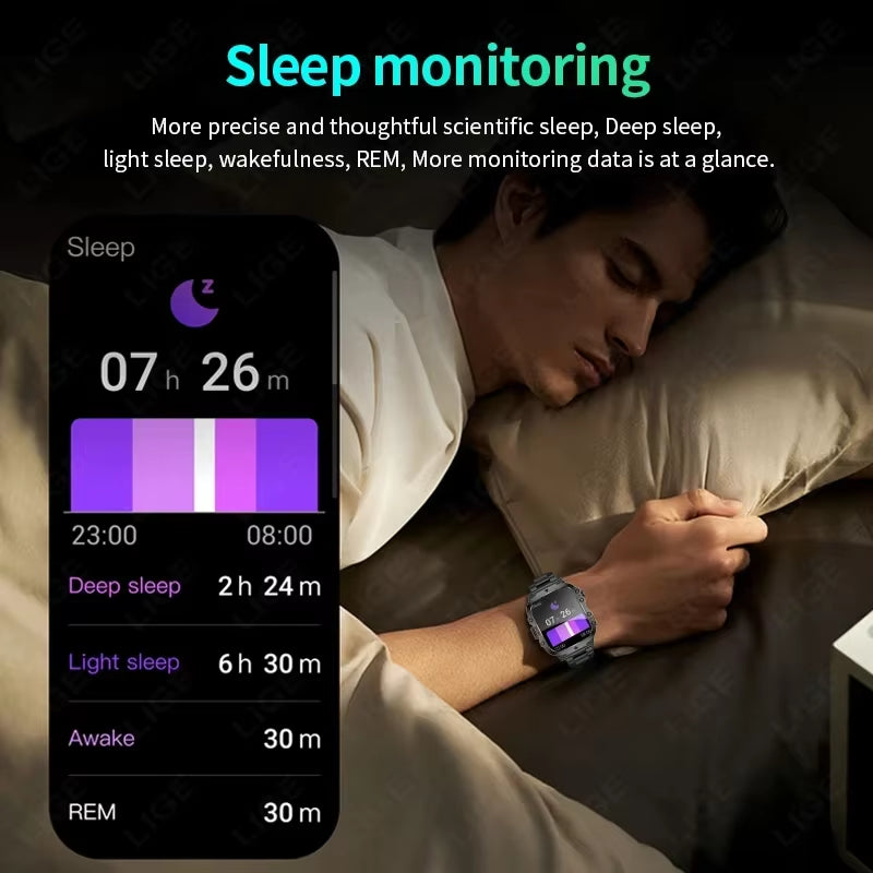2026 Rugged Military Smart Watch Men Outdoor Watches Lp68 Waterproof 2.01" Al Voice Bluetooth Call Smartwatch for Android Los
