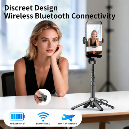 4-In-1 Mini Selfie Stick Tripod , Extendable Magnetic Grip Phone Tripod with Detachable Remote Pocket Size, Phone Magnetic Grip Vlog Livestreaming Photography, Support Remote Bluetooth Remote Control