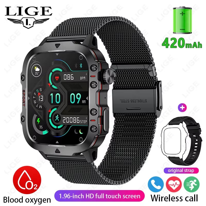 2026 Rugged Military Smart Watch Men Outdoor Watches Lp68 Waterproof 2.01" Al Voice Bluetooth Call Smartwatch for Android Los