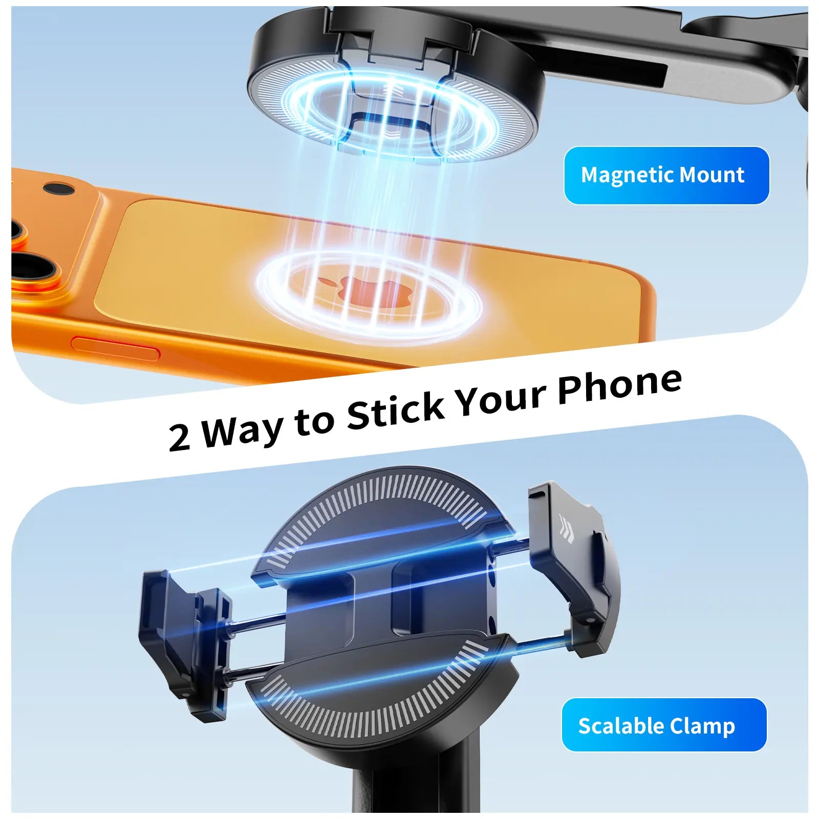 4-In-1 Mini Selfie Stick Tripod , Extendable Magnetic Grip Phone Tripod with Detachable Remote Pocket Size, Phone Magnetic Grip Vlog Livestreaming Photography, Support Remote Bluetooth Remote Control
