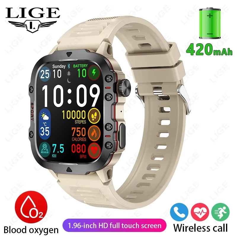 2026 Rugged Military Smart Watch Men Outdoor Watches Lp68 Waterproof 2.01" Al Voice Bluetooth Call Smartwatch for Android Los
